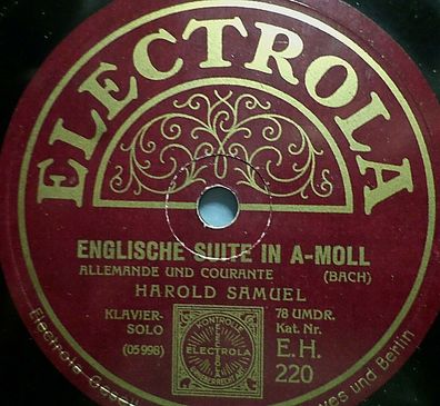 HAROLD SAMUEL "Englische Suite In A-Moll - Bach" Electrola 78rpm 12"
