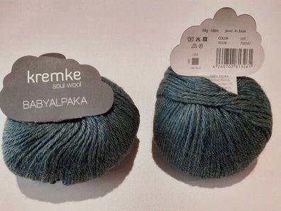 50 g Knäuel Babyalpaka, kremke soul wool, LL 100 m, Fb 10128 blau-grün-meliert