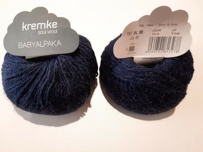 50 g Knäuel Babyalpaka, kremke soul wool, LL 100 m, Farbe 10116 dunkelblau