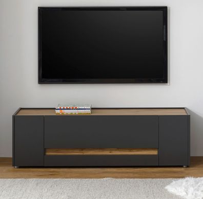 TV - Lowboard TV - Unterteil Center in grau matt und Eiche Wotan 140 cm