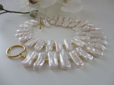 Limari Schmuck Biwa Zuchtperlenkette 48 cm Silber 925 vergoldet