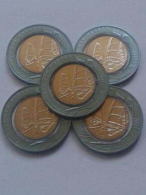 5 x 10 euro 2021 ADFGJ Komplettsatz Auf dem Wasser Niob Polymermünzen + Niob 10€ Set