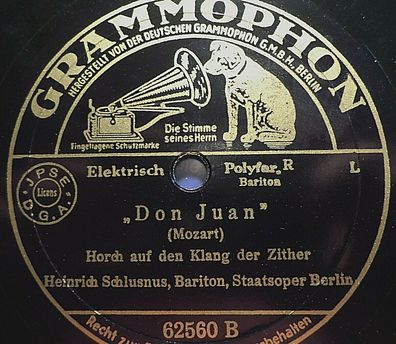 Heinrich Schlusnus "Horch den Klang der Zither / Champagnerlied" Grammophon 10"