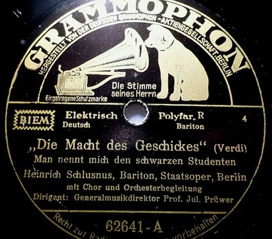 Heinrich Schlusnus "Man nennt mich den schwarzen Studenten" Grammophon 1928 10"