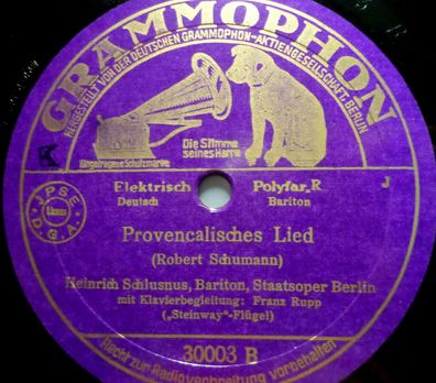 Heinrich Schlusnus "Provencalisches Lied / Talismane" Grammophon 1934 78rpm 10"
