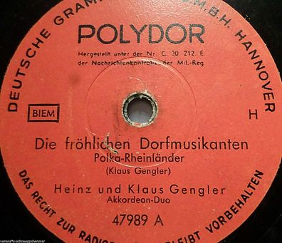 Heinz & Klaus Gengler "Die fröhlichen Dorfmusikanten / Die lustige Sennerin" 10"