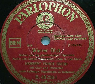 Herbert Ernst GROH "Im Prater blüh´n wieder die Bäume / Wiener Blut" Parlophon