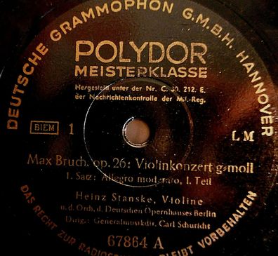 Heinz Stanske "Max Bruch, op. 26: Violinkonzert g-moll" Polydor 1942 3 x 78rpm