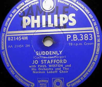 Jo Stafford & Paul Weston "Teach Me Tonight / Suddenly" Philips 1954 78rpm 10"