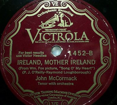 JOHN McCORMACK "Ireland, Mother Ireland / The Rose Of Tralee" Victrola 1930 10"
