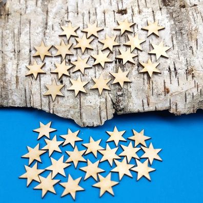 40 Sterne aus Holz, Holzsterne DIY Holzrohling, Stern 3cm 6 Zack Weihnachtsdeko
