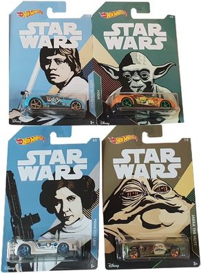 Hot Wheels FKD57 Star Wars Fahrzeuge 4er Pack mit Luke Skywalker, Yoda, Princess