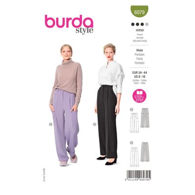 burda style Papierschnittmuster Bundfaltenhose mit und ohne Taschen #6079