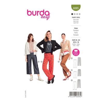 burda style Papierschnittmuster Hose mit Elastikbund und gerader Beinweite#6085