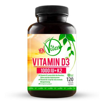 MeinVita D3 + K2 1000 i. E. 120 Kapseln Sonnenschein Vitamin D3