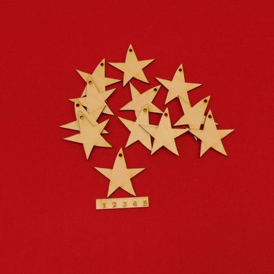 12 Stck. Holzsterne mit Loch 5 cm Dekostern Glückssterne Weihnachts Geschenkeanhänger