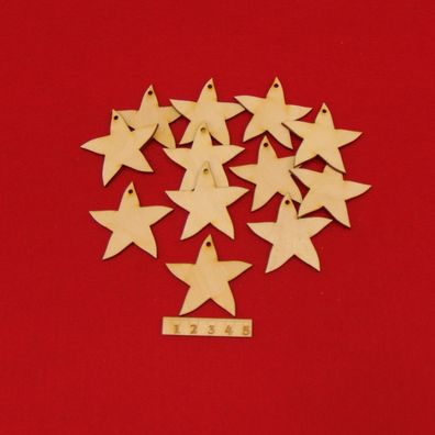 12 Stck Stern aus Holz, Loch 5 cm Dekostern Glückssterne Weihnachts Geschenkeanhänger