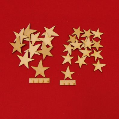 25 Stck Sterne aus Holz, in 4 cm und 3 cm Dekostern Glückssterne Weihnachts Tischdeko