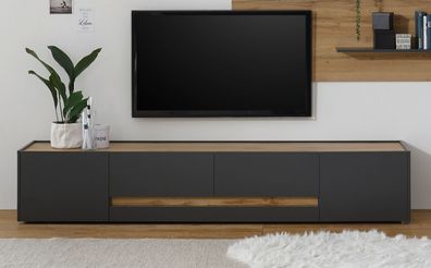 TV - Lowboard TV - Unterteil Center in grau matt und Eiche Wotan 220 cm