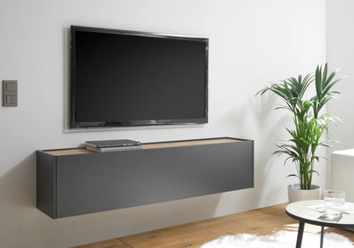 TV-Lowboard TV-Unterteil hängend "Center" in grau matt und Wotan Eiche 150 x 35 cm