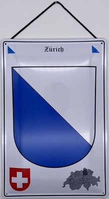 Blechschild mit Kordel 30 X 20 cm Wappen Schweiz Zürich