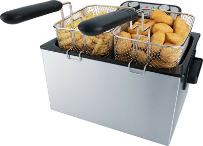 Steba Fritteuse DF 300, 3 Körbe, 5 Liter, Metallic, Edelstahl