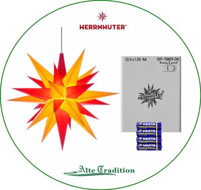 Herrnhuter Stern 13 cm gelb-rot inkl Batterie halter Deko sterne passend für Gesteck
