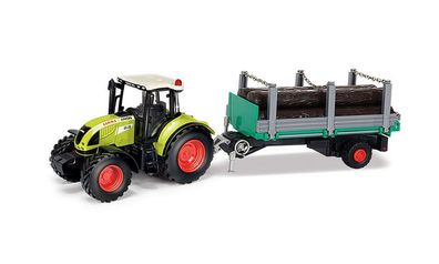 Herpa 84184016 - CLAAS ARION 540 Traktor mit Holzanhänger. 1:32