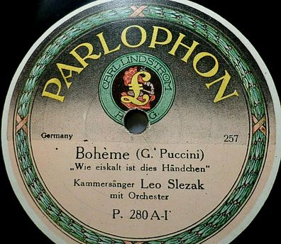 LEO SLEZAK "Wie eiskalt ist dies Händchen / Land so wunderbar" Parlophon 78rpm