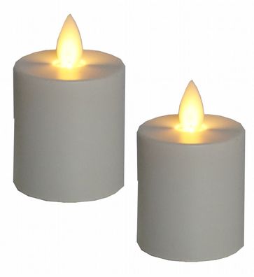 2x LED Teelichter Votivkerze weiß / elfenbein mit realer Flammenoptik und Timer ...