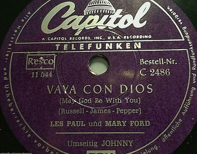 LES PAUL & MARY FORD "Vaya Con Dios / Johnny" Capitol 78rpm 10"