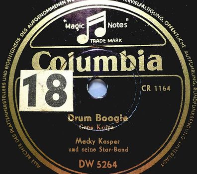 MACKY KASPER "Drum Boogie / Trumpet Boogie" Columbia 1953 78rpm 10"