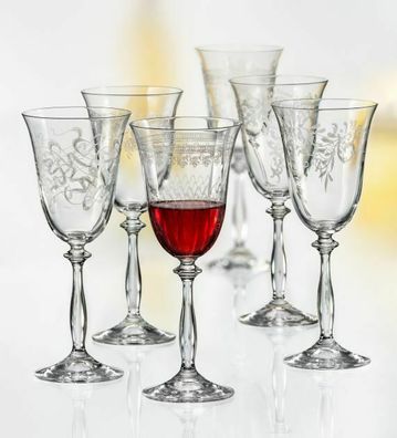 Rotweingläser Weinglas Royal verschiedenen Ornamenten 350 ml 6er Set Bohemia