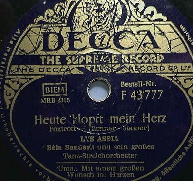 LYS ASSIA "Mit einem großen Wunsch im Herzen / Heute kopft mein Herz" Decca 10"