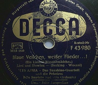 LYS ASSIA "Blaue Veilchen, weißer Flieder...! / Jolie Jaqueline" Decca 78rpm 10"