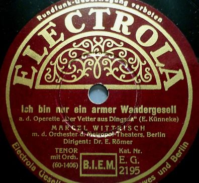 Marcel Wittrisch "Der Rattenfänger / Ich bin nur ein armer Wandergesell" 1930