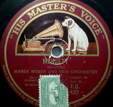 MAREK WEBER "Serenade (Toselli) / Menuett (Bolzoni)" HMV 1927 78rpm 10"
