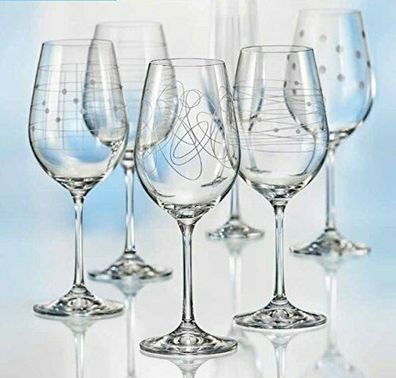 Bohemia Element Weingläser Weinglas 450 ml eingravierte Ornamente 6er Set