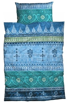 sister s. Fein-Biber Bettwäsche Indi Ornamente türkis blau 135x200 155x220 - 5 Größen