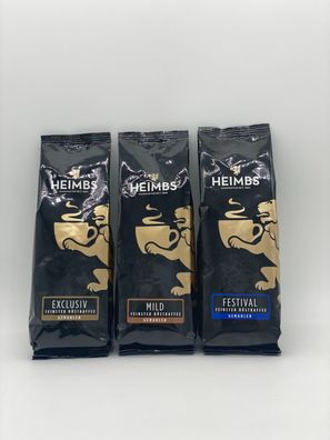 HEIMBS Feinster Kaffee, 250g gemahlen 3er Set Mild, Festival, Exclusiv