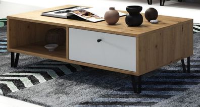 Couchtisch Wohnzimmer Sofa Tisch Eiche Artisan weiß mit Schubladen Stauraum Touch