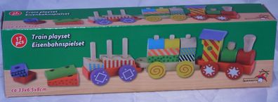 Holzeisenbahn Eisenbahn Spielset 17tlg Holzspielzeug Bunt Marionette Wagon NEU