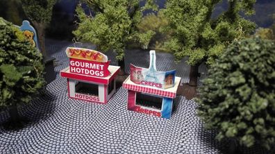 2 Kirmesbuden Hot Dog und Crepes | Spur N | Kirmes | Rummel Lasercut Bausatz