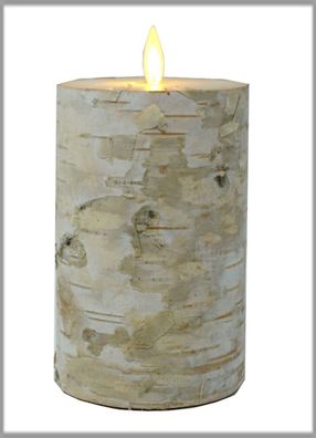 LED Kerze 12,5 cm Natur-Baumrinde BIRKE HELL Timer bewegliche Flamme Kerze Teelicht
