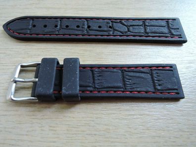 Kunststoff-Uhrenarmband mit Dornschliesse Silikon Kautschuk schwarz 20mm b68