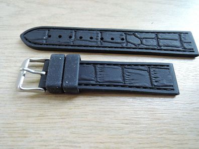 Kunststoff-Uhrenarmband mit Dornschliesse Silikon Kautschuk schwarz 20mm b72