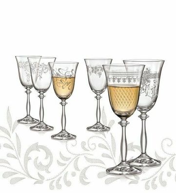 Bohemia Weißweingläser Weinglas Royal verschiedenen Ornamenten 250 ml 6er Set