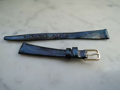 Leder Uhrenarmband Ersatzband blau schwarz metallic 12mm b267