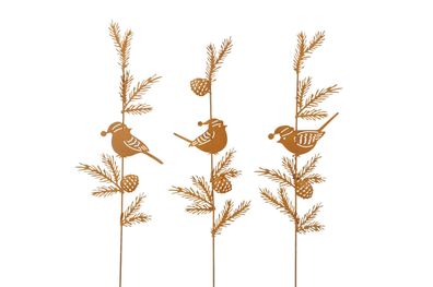 Vogel Stecker Deko Metall rost Dekoration draußen Herbst Winter Weihnachten 3x