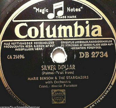 MARIE BENSON & The Stargazers "Silver Dollar / Looka Mamma" Columbia 78rpm 1950